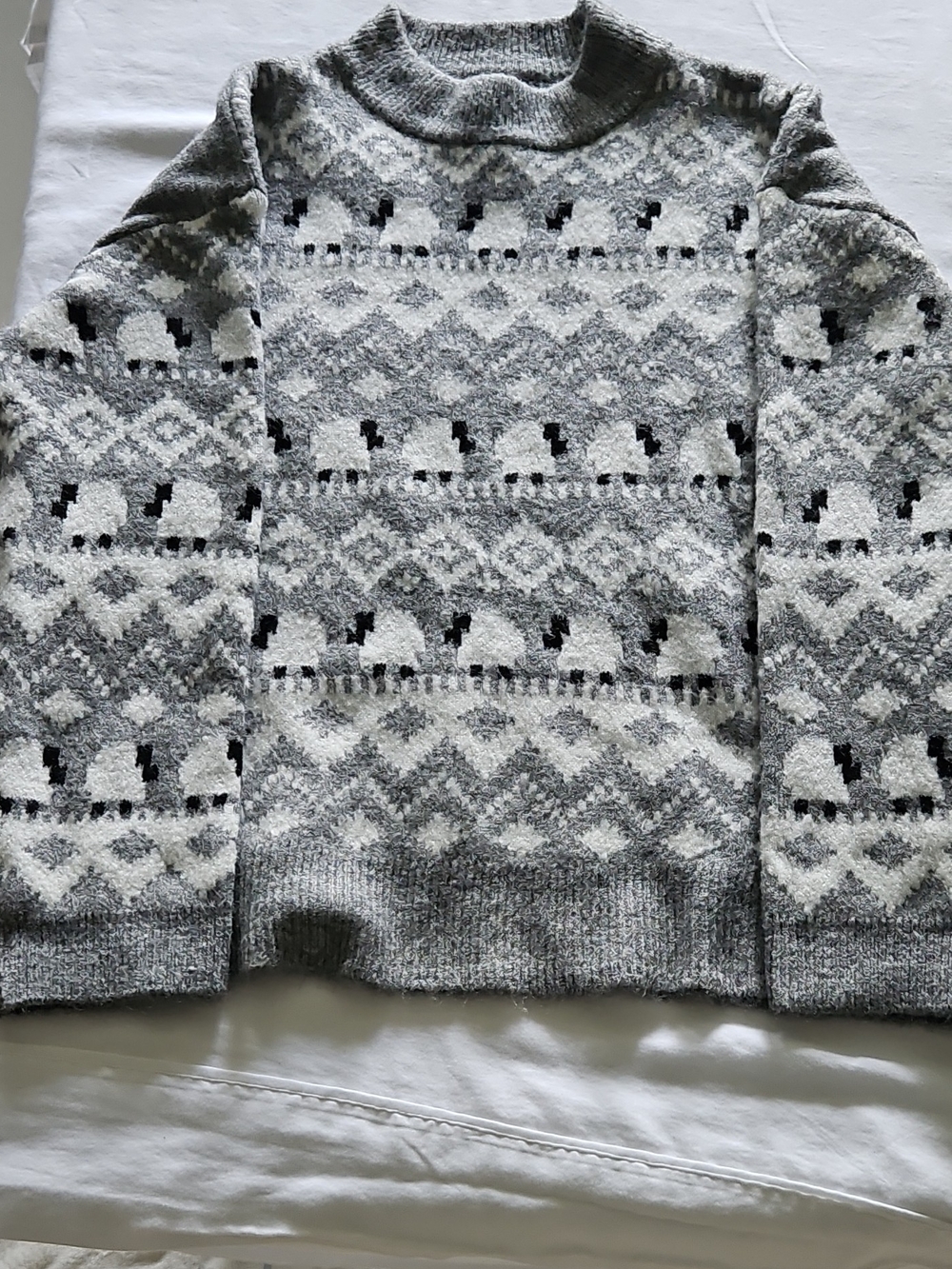 Womens Jules & Leopold Grey and Ivory Fair Isle And Sheep Crewneck Sweater